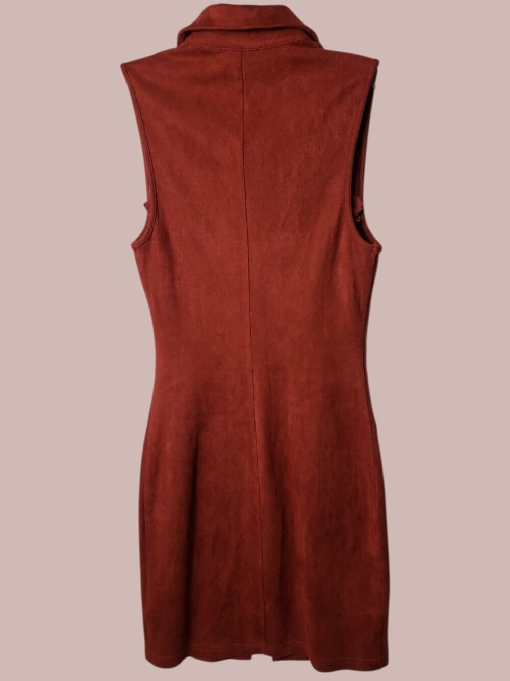Privy Womens Sleeveless Suede Zip-Up Vest Dress W/Pockets Red Rust Small - Picture 3 of 12